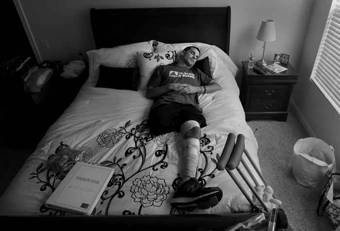 The first thing Marc does when he gets home is to lay in his own bed. It's been 100 days since the attack, and he is the last victim to leave a hospital.