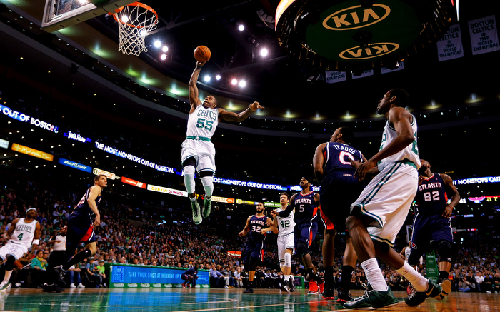 Terrence Williams #55 of the Boston Celtics dunks the ball against the Atlanta Hawks in the second quarter during the game on March 29, 2013 at TD Garden in Boston, Massachusetts.