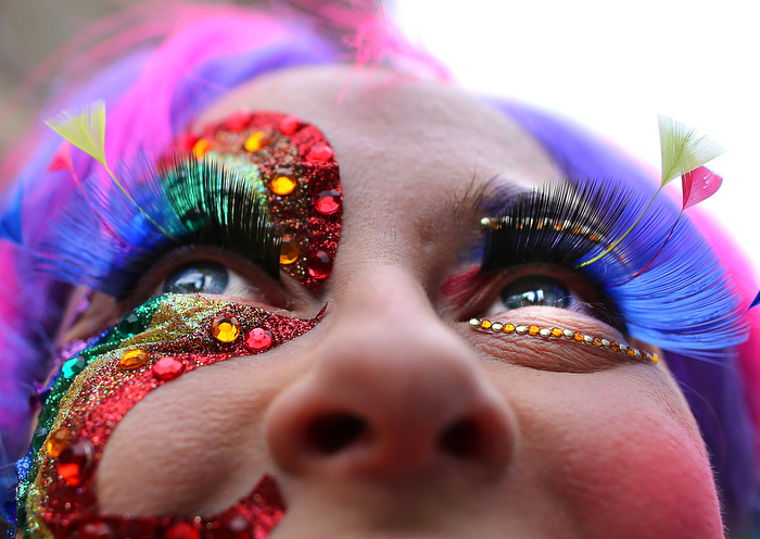 Boston-06/08/13- The annual Boston Pride annual parade winded 2.6 miles from Copley Square, through the South End to the Boston Common with over 15,000 marchers. Leah Spivey from Tewksbury sported some mighty long eyelashes.
