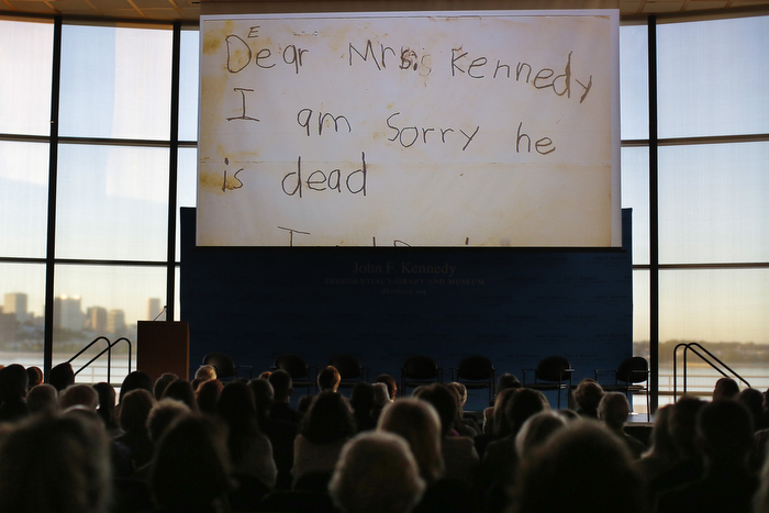 The audience watches the Boston premiere of the film "Letters to Jackie" at the John F. Kennedy Library in Boston, Massachusetts September 17, 2013 ahead of the 50th's anniversary of the death of President Kennedy, who was killed November 22, 1963.