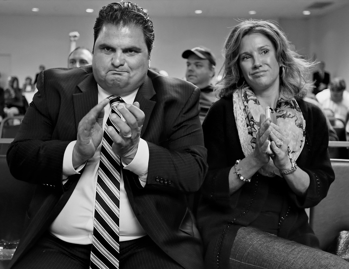 09/16/2014-Boston,MA. Everett,MA Mayor Carlo DeMaria and his wife Stacy celebrate after the MA. Gaming Commission voted to approve a proposal put forth by Wynn Casino, to place a casino in Everett, beating out a proposed Revere casino.