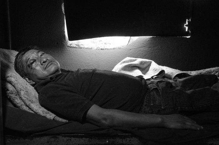 A recent admittant to the program. He was a previous participant in the program who was found by staff members passed out drunk back in town after a relapse.