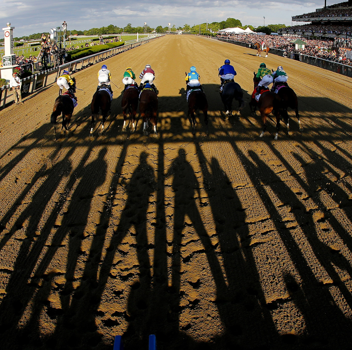 The horses leave the starting gate at The Belmont Stakes in New York.