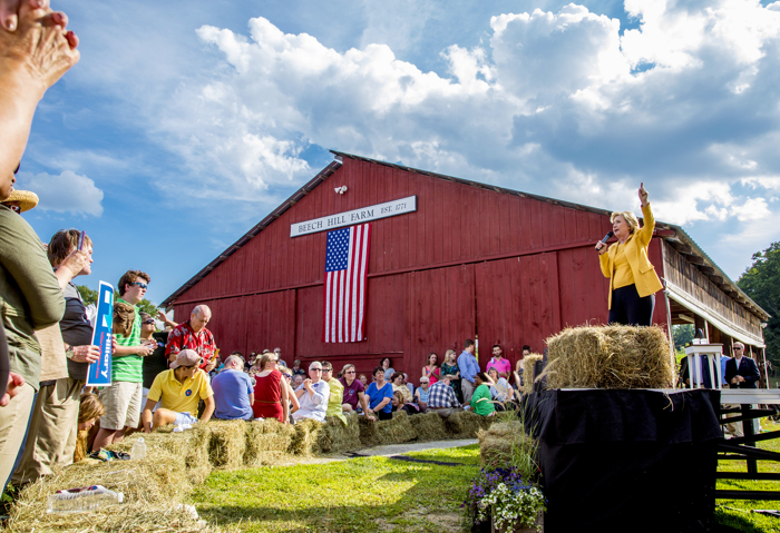 July 28, 2015 Hopkinton NH USA: Democratic Presidential candidate Hillary Clinton campaigning at Beech Hill Farm in Hopkinton, NH.